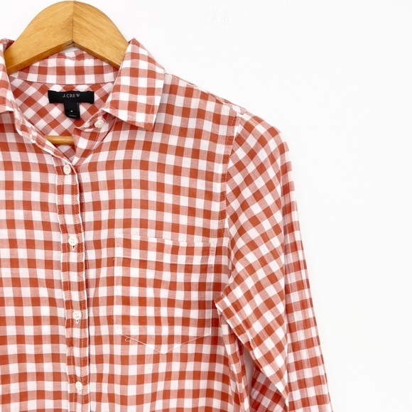 J. Crew Red Gingham Plaid Tie Front Button Down Shirt Size 4 - Picture 4 of 13